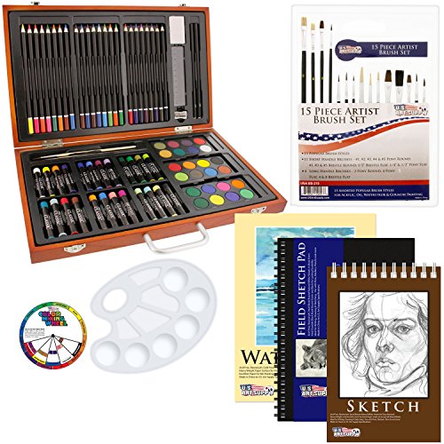 US Art Supply 82 Piece Deluxe Art Creativity Set in Wooden Case with BONUS 20 additional pieces -