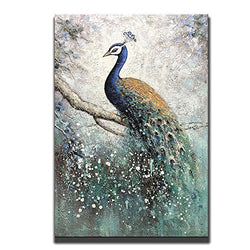 Asdam Art-100% Hand Painted Paintings On Canvas 3D Peacock Artwork Large Vertical Wall Art Animal Pictures Framed Acrylic Artwork For Living Room Bedroom Hallway Office Modern Home Decor(24x36inch)