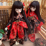 HMANE BJD Dolls Clothes 1/3, Red Printing Kimono Japanese Clothes Outfit Clothes Set for 1/3 BJD Dolls (No Doll)