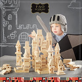 {150 Piece Set} Wooden Castle Building Blocks Set FAO SCHWARZ Toy Solid Pine Wood Block Playset Kit