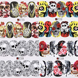 IDALL Halloween Party Nail Art Water Transfer Stickers - 48Sheets Mixed Pattern Metallic Nail Stickers,Manicure DIY Nail Decals, Skull Devil Vampires Bat Pumpkin Art Design Nail Decorations