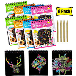 8 Packs Rainbow Scratch Paper, Magic Scratch Art Painting Scratch & Sketch Art Note Pads with Wooden Stylus for Kids Have Fun and Creativity (14cm×10cm/5.5"×3.9", 4 Colors)