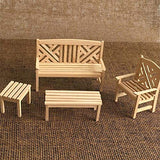 EatingBiting Dollhouse Accessories and Furniture 1:12 Dollhouse Miniature Furniture Wooden Garden Unpainted Bench Chair 4 Pieces per Set, Including 1 Double Chair, 1 Single Chair, 1 Table, 1 Stool
