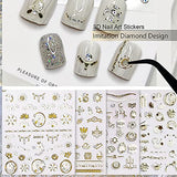 20 Sheet 3D Nail Art Stickers,Gold/Diamond Design Luxury Nail Self-Adhesive Decals Customized Metallic Nail Stickers for Women Girls Salon Home DIY Nail,Nail Tweezers Included