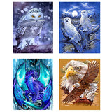 4 Pack 5D Full Drill Dragon Diamond Painting Kits,DIY Round Diamond Rhinestone Embroidery Eagles Picture Arts Crafts for Home Office Wall Decor 11.8×15.8 Inch (Four Animals)