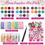 79 PCS Resin Glitter and Accessories Kit, Acejoz Resin Jewelry Making Supplies Including Glitter, Pearl Pigment, Mylar Flakes, Dried Flowers, Foil Flakes and Tweezer for Resin DIY Craft