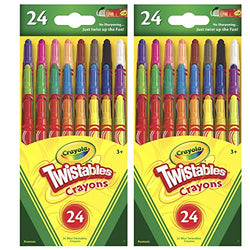 Mini Twistables Crayons, 24 Classic Colors Non-Toxic Art Tools for Kids & Toddlers 3 & Up, Great for Kids Classrooms Or Preschools, Self-Sharpening No-Mess Twist-Up Crayons (2 Pack)