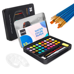 Cohotek Watercolor Paint Set with 36 Vivid Colors, Travel Watercolor Pan Set with Water Brush Pen, Watercolor Brush Set, Palette, Watercolor Papers etc. Watercolor Kit for Adults, Students, Beginners