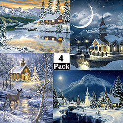 ARTDOT 4 Pack 5d Diamond Painting Kits Full Drill Winter Pictures for Home Wall Decor Gift for Winter (12 X 16 Inch)