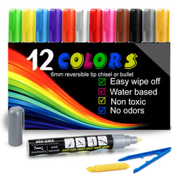 12PCS Liquid Chalk Markers Pen, Color Pens, Professional Artist Erasable Chalk Ink Pens,Fine Tip Chalkboard Marker Pens,Water-Based,Non-Toxic