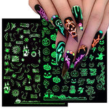 Halloween Nail Art Stickers Decals 3D Self-Adhesive Luminous Nail Decals for Halloween Nail Designs Nail Art Supplies 6Pcs Ghost Spider Web Witch Skull Pumpkin Glow in The Dark Nail Stickers for Kids