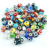 Silver Color Murano Glass Beads Fit European Charm Bracelet Spacer by eART 50pcs Mix