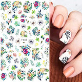 JMEOWIO 10 Sheets Spring Flower Nail Art Stickers Decals Self-Adhesive Pegatinas Uñas Leaves Summer Nail Supplies Nail Art Design Decoration Accessories