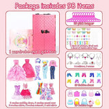 98 Pack Doll Clothes and Accessories with Closet Wardrobe DIY Playset for 11.5 Inch Doll Including Wedding Dress Fashion Dress Casual wear Swimsuit Shoes Hangers Necklace Bags (11.5inch)