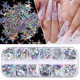 Holographic Nail Art Glitter Sequins Nail Art Supplies Flakes 12 Grids Laser Silver Nail Decals 3D Butterfly Nail Glitters Star Heart Unicorn Nail Art Sticker Confetti for Acrylic Nails Decorations