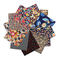 Chuanshui 12 PCS 17.5 x 10.5 inches (44 x 25 CM) 100% Cotton Craft Fabric Bundle for Patchwork 12 Different Pattern Pre-cut Quilting Fabric Fat Eighths Square for DIY Craft Sewing (Black Flower Print Series)