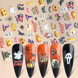 5D Halloween Nail Stickers, 5D Halloween Nail Decals Skull Pumpkin Bat Ghost Witch Spider Halloween Nail Design DIY Nail Art Decoration for Women Girls(3 Sheets)