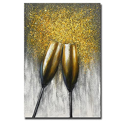 Yotree Oil paintings, 24x36 Inch Golden Oil Hand Painting Painting 3D Hand-Painted On Canvas Abstract Artwork Art Wood Inside Framed Hanging Wall Decoration Abstract Painting
