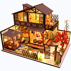 Fsolis DIY Dollhouse Miniature Kit with Furniture, 3D Wooden Miniature House with Dust Cover and Music Movement, Miniature Dolls House kit (P002)