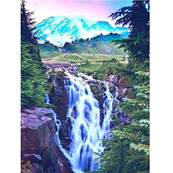 Lxmsja DIY Diamond Painting Full Round Drill Hill Paint with Diamonds Kit for Adult 5D Crystal Rhinestone Embroidery Landscape Pictures Arts Craft for Home Wall Decor Waterfall Mountain 12X16Inch