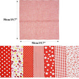 Pofik 7 pcs/lot Quilting Fabric Bundles,100% Cotton Fat Quarters Printed Craft Fabric, 20 x 20 inches (50cm x 50cm) Precut Squares Sheets for Patchwork DIY Craft Sewing (Red)