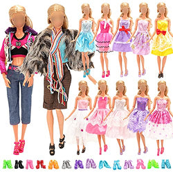 Miunana Lot 17 Pcs Handmade Girl Clothes Included 2 Coat Pants 5 Random Skirts 10 Random Shoes for 11.5 inch Girl Doll Birthday Xmas Gift