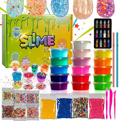 Slime Kit for Girls Boys Kids Slime Making Kits DIY Slime Supplies with 16 Crystal Powder Slime, Glitter,Fruit Slices,Beads and Tools Gifts Relief Toys