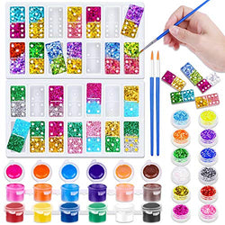 Domino Molds for Resin Casting, Thrilez Resin Domino Mold Set with Resin Glitter Acrylic Paint for Epoxy Resin Crafts Jewelry Making