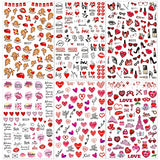 Valentine's Day Nail Stickers, Heart Nail Decals 3D Self-Adhesive Heart Kiss Rose Cupid Angel Baby Romantic Designs DIY Nail Art Decoration for Women Girls (6Sheets)