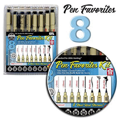 Pigma Micron Pen Favorites Kit #8 - Set of 8 (003/01/03/05/08/PN/1/Brush), Black