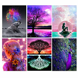 Hha&Ptj Diamond Painting Kits for Adults, Diamond Art for Beginners, Kids DIY Paint with Round Diamonds Dots, Relaxing 5D Full Drill Arts & Crafts for Wall Decor, Gifts 6 Packs(12x16in)
