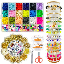 kinearcharms 4724pcs Clay Beads Kit,Flat Round Heishi Beads,Fruit Handmade Polymer Clay Beads,5 Sets A-Z Letter Beads 12 Various Beads Charms kit for DIY Bracelet Jewelry Making kit