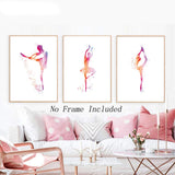 Unframed Ballerina Art Print Elegant Ballet Girls Art Painting, Set of 3（8''x10''） Canvas Dancer Poster Picture for Beautiful Girls or Women Room Decor