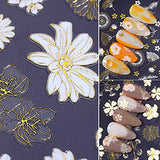 Gold White Flower Nail Art Sticker Decals, 7 Sheets Self Adhesive Nail Decals for Nail Art Designs Blossom Leaves Nail Art Supplies for Women Kids, Nail Stickers for Acrylic Nails Polish Beauty Charms