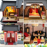 Roroom Dollhouse Miniature with Furniture,DIY 3D Wooden Doll House Kit Chinese Courtyard Style Plus with Dust Cover and Music Movement,1:24 Scale Creative Room Idea Best Gift for Children Friend Lover