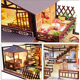 Spilay DIY Dollhouse Miniature with Wooden Furniture Kit,Handmade Mini Japanese Style Home Craft Model Plus Dust with Music Box,1:24 Scale Creative Doll House Toys for Teens Adult Gift P002