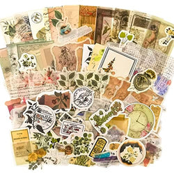 Limmoz Vintage Scrapbooking Stickers Pack, DIY Decoration Sulfuric Paper Stickers, 120PCS Retro Natural Plants Flowers for Art Craft Notebook Album Invitations Gift Packing Decoration