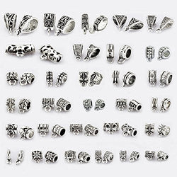 LolliBeads 60Pcs Mix Tibetan Silver Color Connectors Bails Beads fit European Charm Bracelet