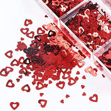 Red Heart Nail Art Glitter Sequins for Valentine's Day Nail Art Stickers Decals Holographic Love Heart Nail Charms Flakes for Acrylic Nail Supplies Manicure Tips Accessories