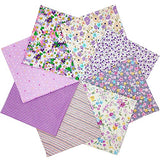 8pcs 19.59” x 19.69” (50cm x 50cm), 100% Cotton Fabric Bundle Squares for Quilting Sewing DIY Craft Patchwork, No Repeat Purple Flower Pattern.