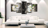 Everlands Art Huge White Orchid Flowers Contemporary Canvas Print Art Vibrant Floral Diamond Painting Modern Wall Picture Decor HD Fashion Artwork Framed Ready to Hang (60"x30", Greyness)