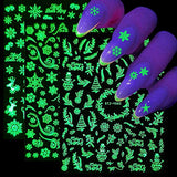 Luminous Christmas Nail Stickers - 650+ Patterns Glow in The Dark Snowflake Nail Art Decals 3D Snowflake Elk Leaf Snowman Santa Candy Self Adhesive Winter Fluorescent Xmas Nail Decorations(9 Sheets)