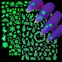Luminous Christmas Nail Stickers - 650+ Patterns Glow in The Dark Snowflake Nail Art Decals 3D Snowflake Elk Leaf Snowman Santa Candy Self Adhesive Winter Fluorescent Xmas Nail Decorations(9 Sheets)
