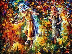 Sisters Painting Childrens Wall Art On Canvas By Leonid Afremov Studio - Two Sisters