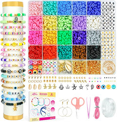 Dowsabel Clay Beads Bracelet Making Kit for Beginner, 5000Pcs Heishi Flat Round Polymer Clay Beads with Charms Kit for Jewelry Making, DIY Arts and Crafts Gifts Toys for Kids Age 6-12