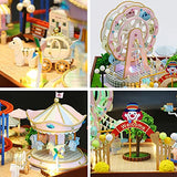 WYD Amusement Park Combination Scene Model DIY Mini Doll House Kit Park Roller Coaster Carousel and Ferris Wheel Model 3D Wooden Mini Doll House Kit with Music Movement for Friends