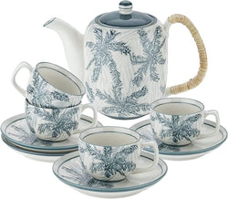 Taimei Teatime Ceramic Tea Sets for adults with Teapot 32-Ounce, Tea Cups Set for 4, English Tea Set for Tea Party, Microwavable Easy to Clean, Blue Grey