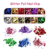 BaDan 48 Pcs Dried Flowers for Nail Art, butterfly Holographic glitter 12 color, 12 Colors Foil Nail Flake with Tweezers, nails and face body hair Holographic glitter powder(3 Boxes)