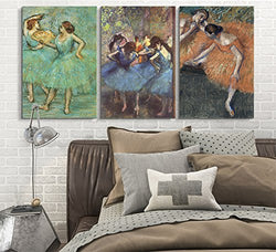 wall26 3 Panel World Famous Painting Reproduction on Canvas Wall Art - Dancers by Edgar Degas - Modern Home Decor Ready to Hang - 16"x24" x 3 Panels