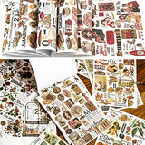 50 Sheets Vintage Washi Stickers Set for Journaling, FODIENS Rose Mushroom Fruits Plants Retro Things Adhesive Stickers, Decorative DIY Decor for Scrapbooking Journal Planner Album (Retro Color)